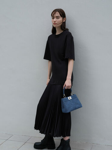 Eleni Denim Quilted Top Handle Bag, Denim Blue, hi-res