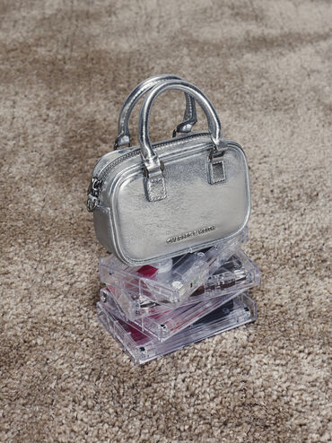 Sianna Metallic Bag Charm​, Silver, hi-res