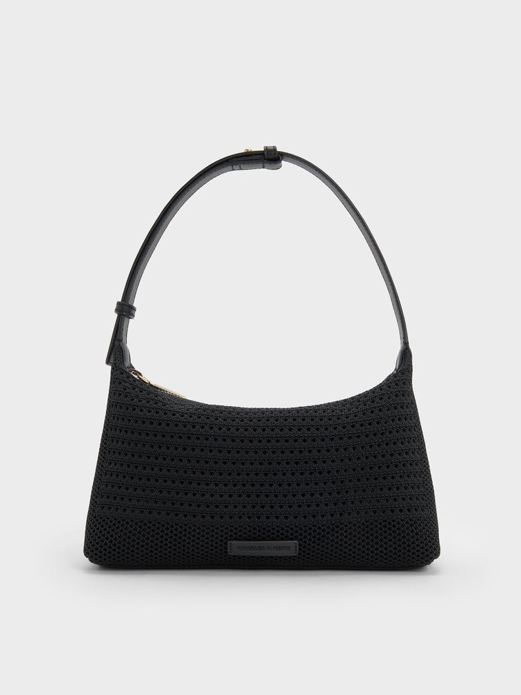 Ida Knitted Shoulder Bag, Black, hi-res