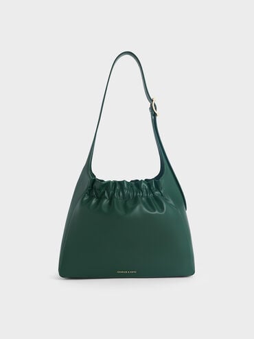 Brigette Ruched Shoulder Bag, Dark Green, hi-res