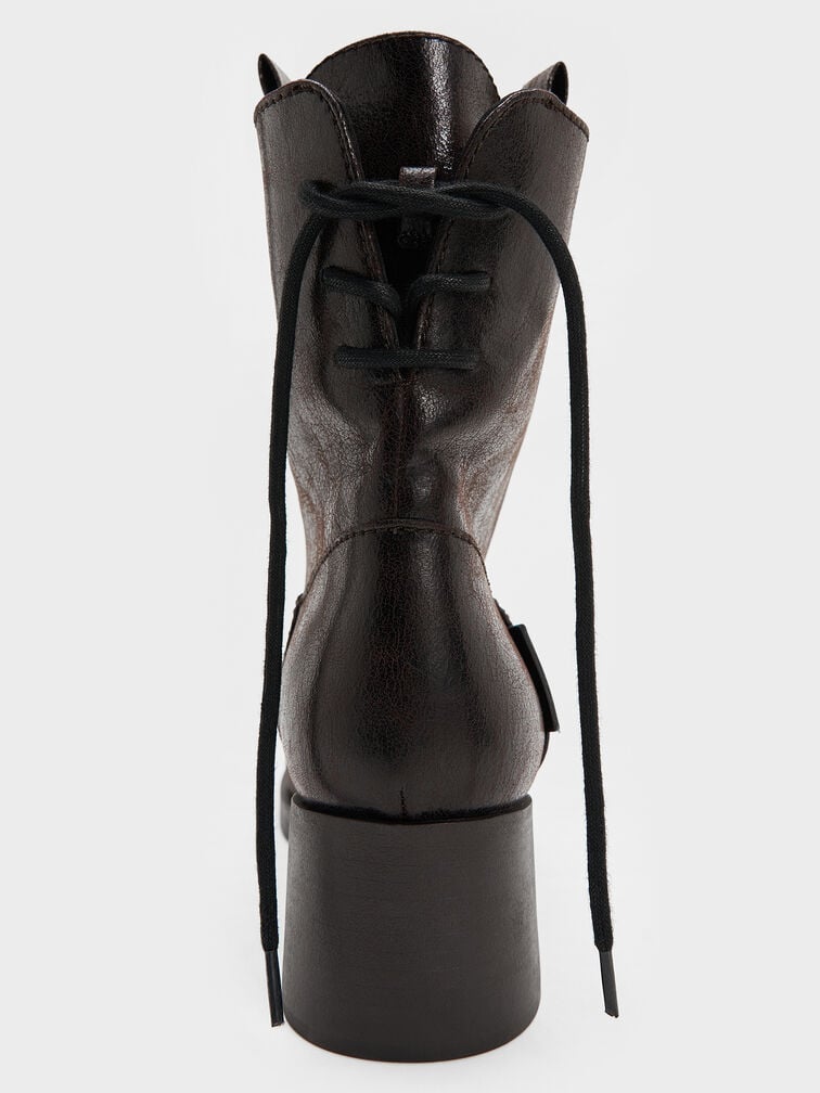 Rosamond Back-Lace Calf Boots, Dark Brown Textured, hi-res