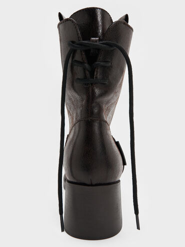 Rosamond Back-Lace Calf Boots, Dark Brown Textured, hi-res