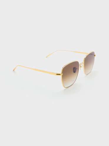 Delta Metallic-Rim Square Sunglasses, Gold, hi-res