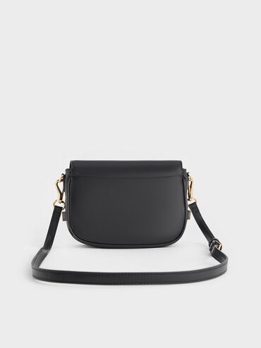 Aurelia Metallic-Accent Saddle Bag, Black, hi-res