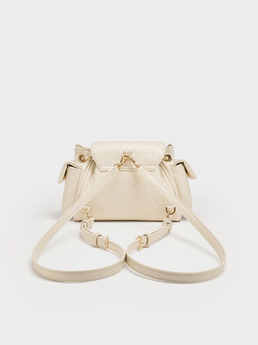 Duo Quilted Two-Way Front Flap Backpack, Cream, hi-res