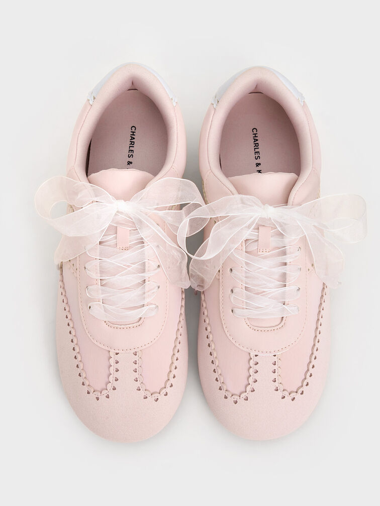 Cece Heart-Motif Sheer-Lace Sneakers, Light Pink, hi-res