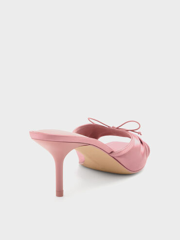 Sadira Satin Ruched Bow Heeled Mules, Pink, hi-res