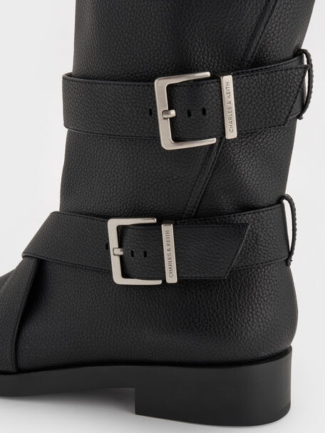 Brett Buckle-Strap Calf Boots, Black, hi-res