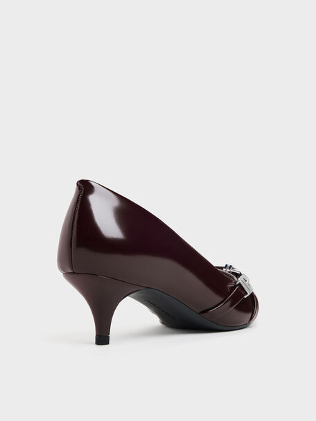 Aira Buckled-Strap Kitten Heels, Burgundy, hi-res