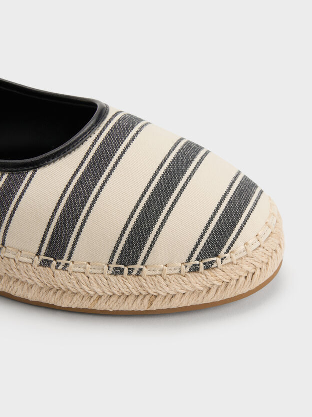 Striped Mary Jane Espadrille Mules, Black Textured, hi-res