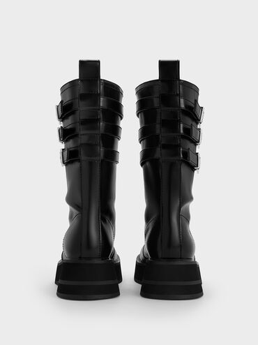 Nikki Triple-Buckle Calf Boots, Black, hi-res