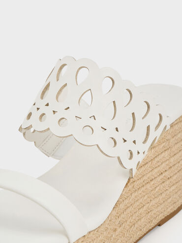 Cut-Out Espadrille Wedges, White, hi-res
