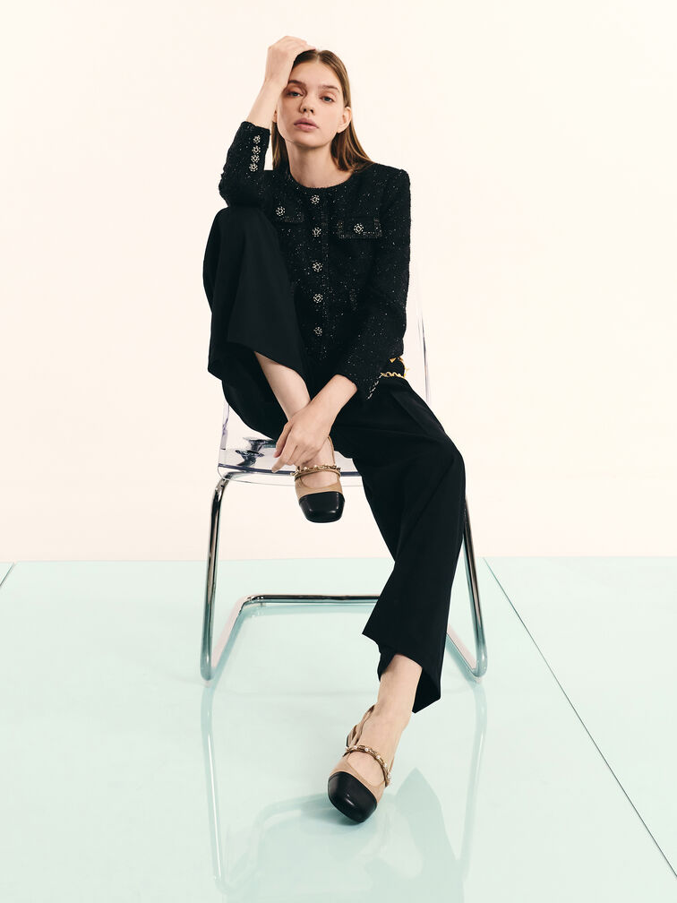 Rio Beaded Chain-Link Slingback Flats, Sand, hi-res