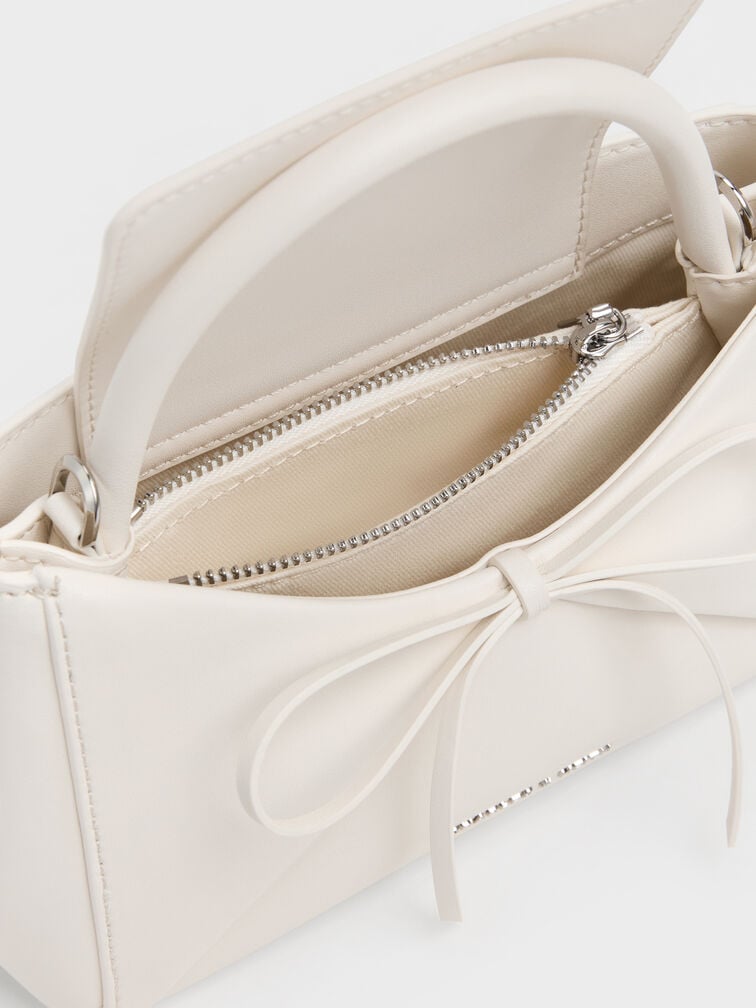 Hazel Bow Panelled Top Handle Bag, Cream, hi-res