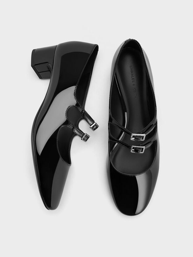 Clementine Crystal-Buckle Mary Jane Pumps, Black Box, hi-res