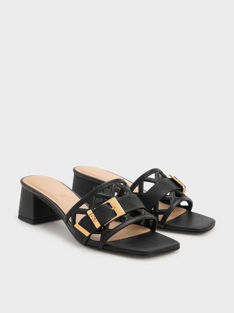 Whitney Leather Cut-Out Heeled Mules, Black, hi-res