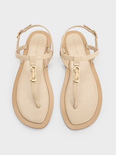 Trifina Metallic-Accent Thong Sandals, Taupe, hi-res