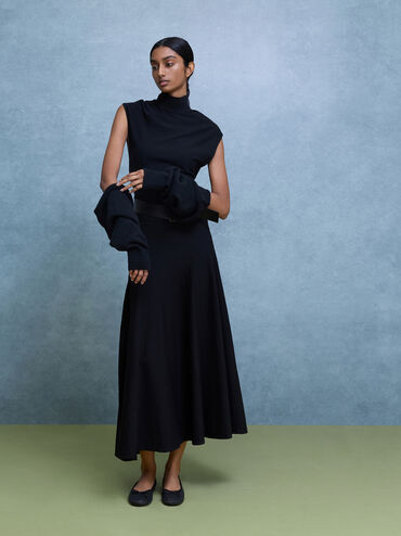 Glittered Mesh Bow Ballet Flats, Black Textured, hi-res