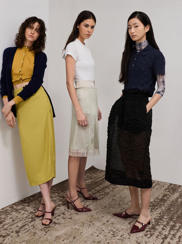 Patent Leather Gem-Buckle Double-Strap Heeled Sandals, Burgundy, hi-res