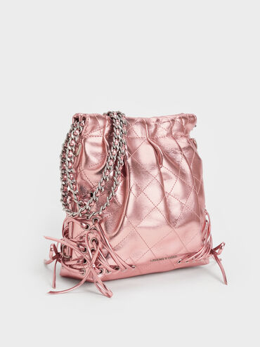 Duo Metallic Grommet Chain-Handle Two-Way Backpack, Aura Pink, hi-res