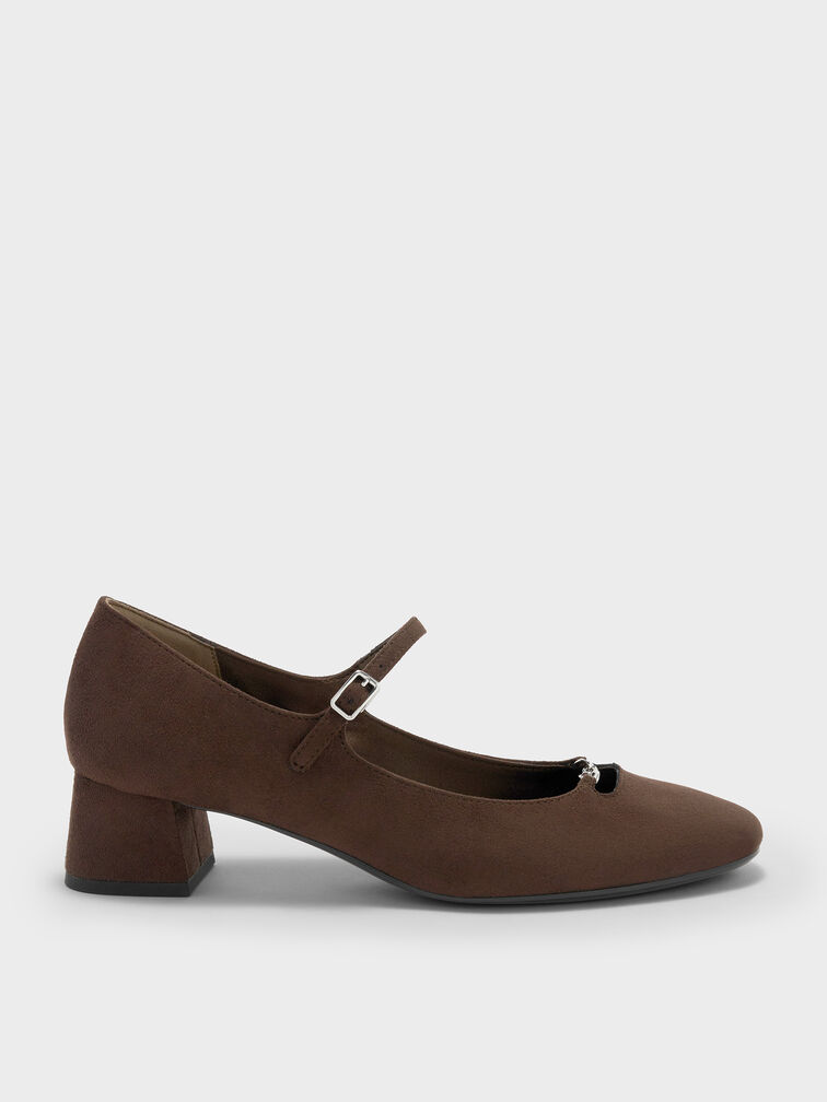 Shila Faux Suede Chain Mary Jane Pumps, Dark Brown Textured, hi-res