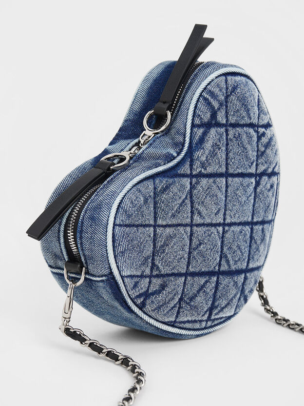 Philomena Denim Quilted Heart Crossbody Bag, Denim Blue, hi-res