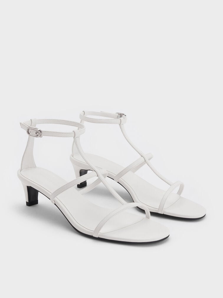 T-Bar Kitten-Heel Ankle-Strap Sandals, White, hi-res