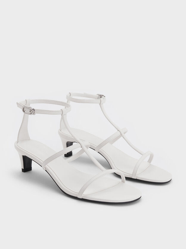 T-Bar Kitten-Heel Ankle-Strap Sandals, White, hi-res