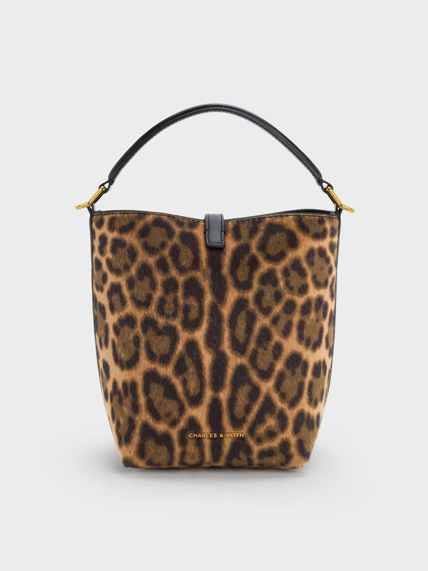 Cesia Leopard-Print Metallic-Accent Bucket Bag, Multi, hi-res