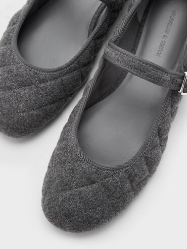 Carmel Felt Quilted Buckled Mary Jane Flats, Grey, hi-res