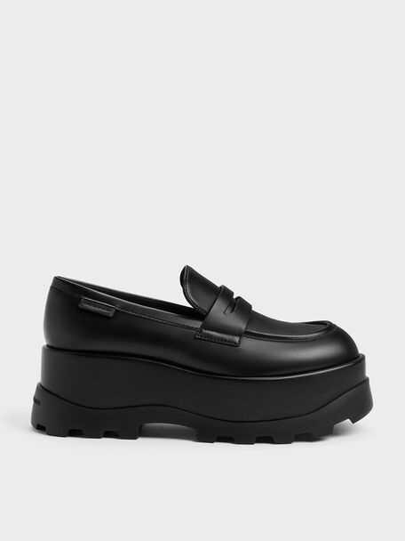 Barron Platform Penny Loafers, Black, hi-res