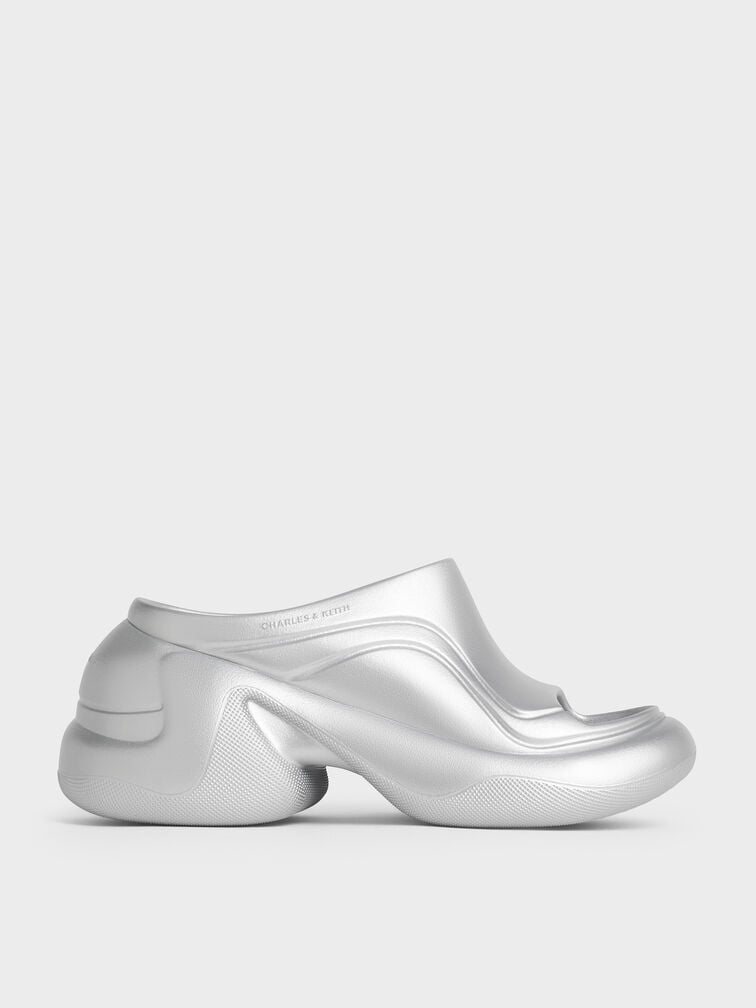 Eva Sculptural Platform Sandals, Silver, hi-res