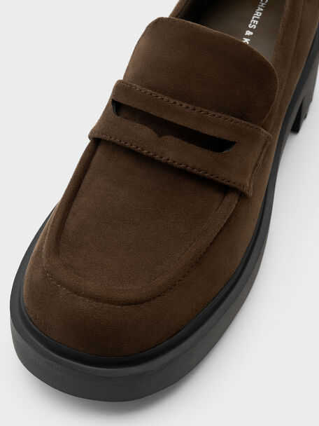 Evan Faux Suede Platform Loafers, Dark Brown Textured, hi-res