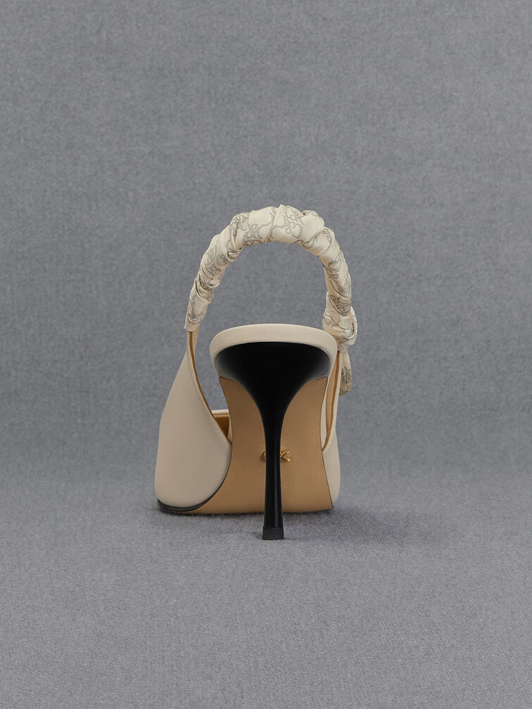 Tully Leather Ruched Print Slingback Pumps, Chalk Tully Leather Ruched Print Slingback Pumps, Chalk, hi-res
