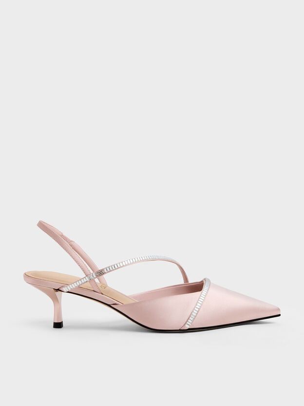 Gem Slingback Kitten Heels, Pink, hi-res