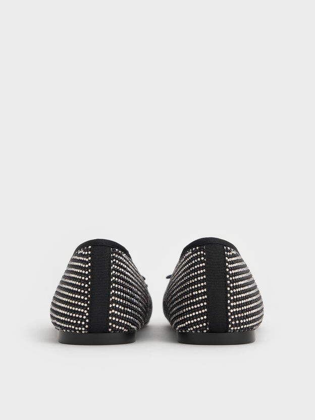 Satin Crystal Bow Ballet Flats, Black Textured, hi-res