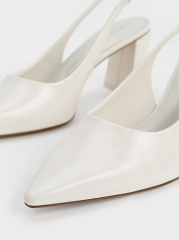 Teagan Trapeze Heel Slingback Pumps, White, hi-res