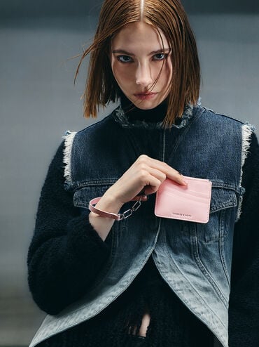 Agatha Chain-Accent Wristlet Card Holder, Cotton Candy Pink, hi-res