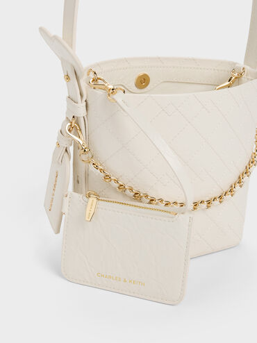 Duo Quilted Chain Bucket Bag, Cream, hi-res