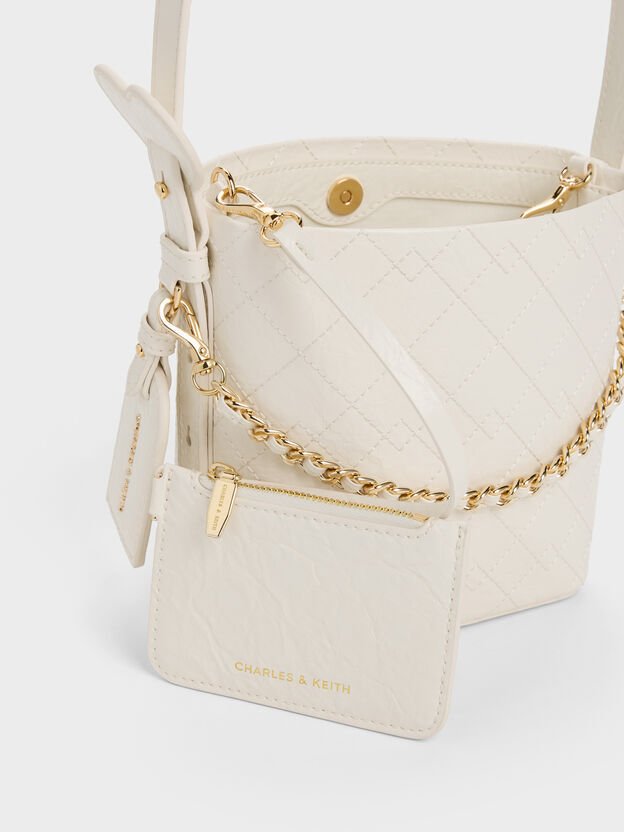 Duo Quilted Chain Bucket Bag, Cream, hi-res