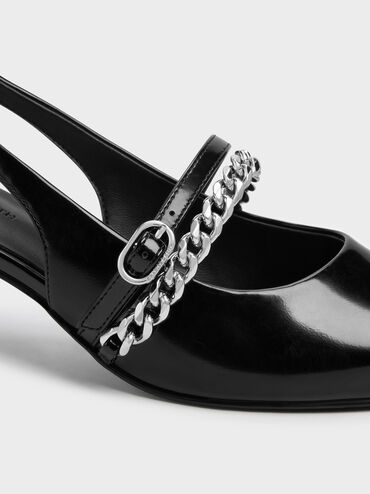Georgie Chain Slingback Kitten Heels, Black Box, hi-res