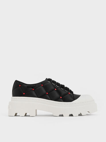 Dahlia Heart-Print Chunky Sneakers, Black, hi-res