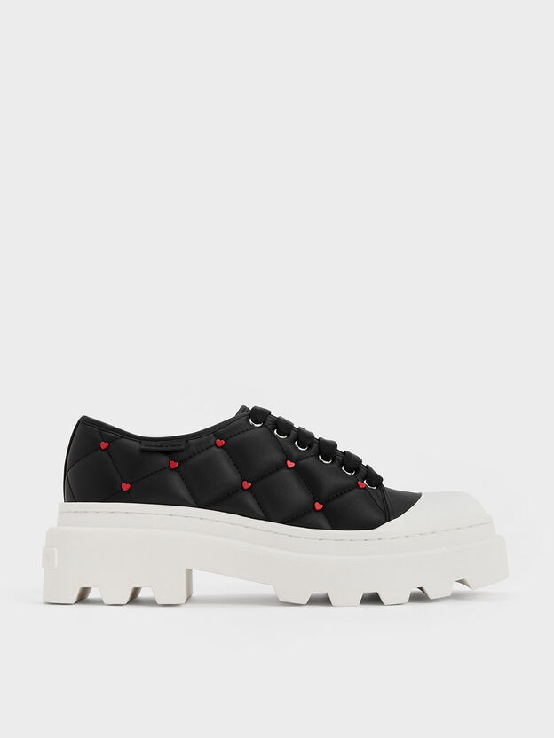 Dahlia Heart-Print Chunky Sneakers, Black, hi-res
