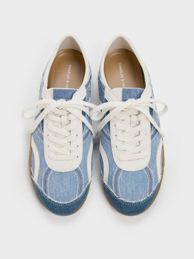 Denim & Leather Sneakers, Blue, hi-res