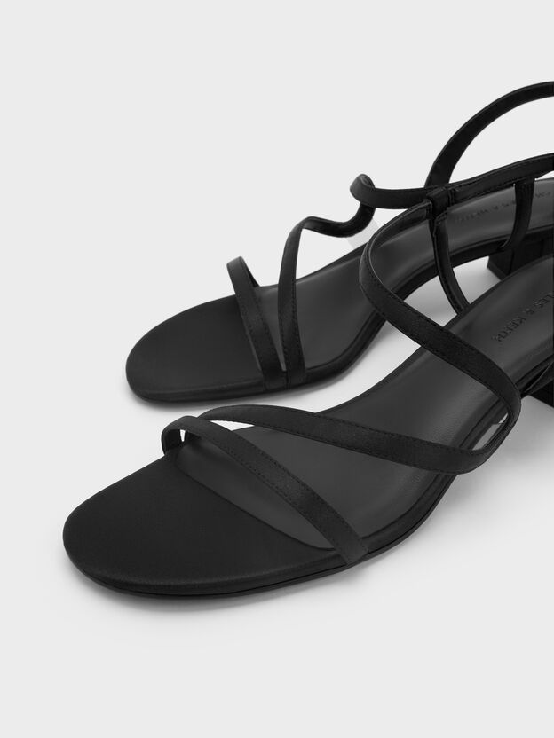 Arden Satin Wavy Slingback Sandals, Black Textured, hi-res
