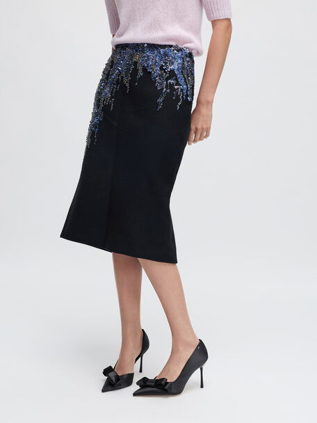 Pleated-Bow Pointed D'Orsay Pumps, Black Textured, hi-res