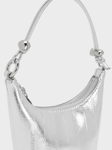 Micro Augustine Metallic Eel-Effect Chain-Handle Bag, Silver, hi-res