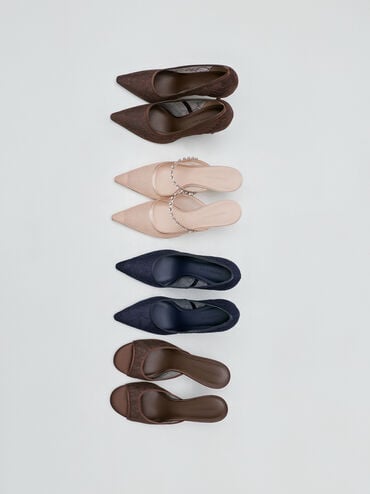 Lace & Satin Stiletto Pumps, Dark Blue, hi-res