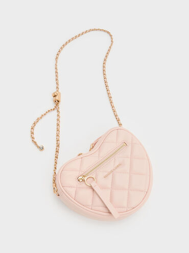 Paffuto Quilted Heart Crossbody Bag, Soft Pink, hi-res