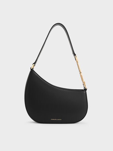 Agatha Chain-Accent Shoulder Bag, Black, hi-res